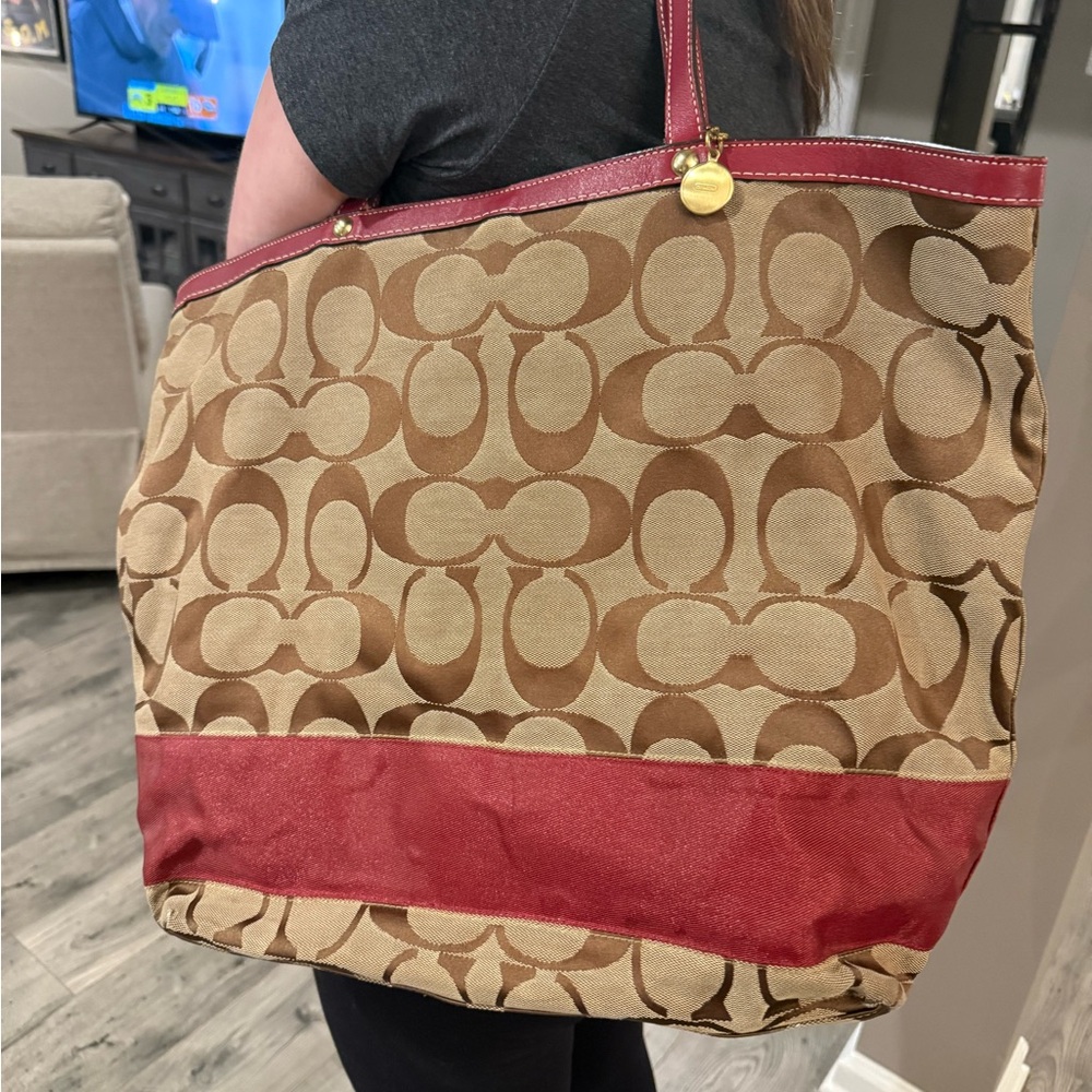 Coach Brown and Red Signature Tote
